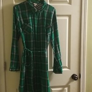 Green plaid shirt dress